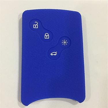 Imagem de YJADHU Capa de borracha de silicone para chave de carro Chave remota de 4 botões, adequada para Renault Clio Logan Megane 2 3 Koleos Scenic, azul