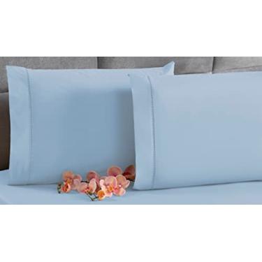 Imagem de 2 Fronha Avulsa Percal 200 Fios Algodão Ponto Palito Azul