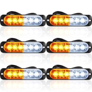 Imagem de 6 peças de luzes estroboscópicas de emergência de LED para carro, barras estroboscópicas, montagem na superfície, luzes âmbar, luzes brancas de para-brisa, luzes estroboscópicas brilhantes, perigo com almofadas e parafusos para decoração de carro off-road