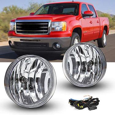 Imagem de Faróis de neblina de substituição para GMC Sierra 2500HD 3500HD 2007-2013 Lâmpadas de neblina com lentes transparentes H8 12V 35W Kit universal de interruptor e fiação 25831948, lentes transparentes GM2592161