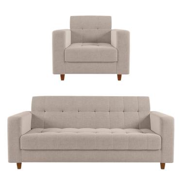 Imagem de Kit Sofá 03 Lugares 01 Poltrona Arezzo Linho Pés Chanfrado