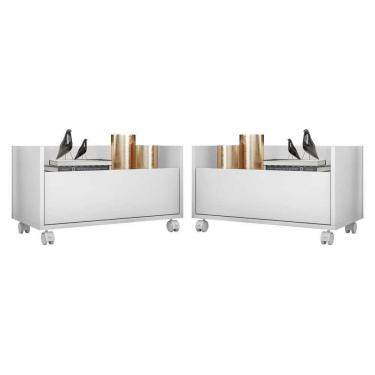 Imagem de Kit com 2 Mesas de Cabeceira 60 cm com Rodízios Multimóveis FG3635 Branca