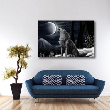 Imagem de Quadro Lobo Uivando Paisagem decorativo com Tela em Tecido 1