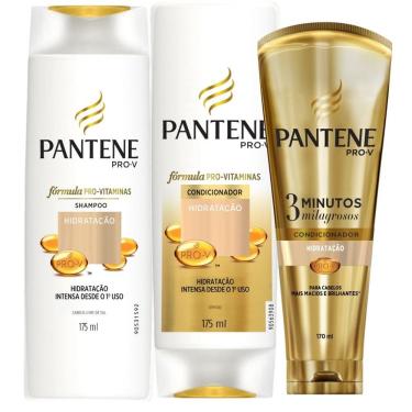 Imagem de Kit Pantene Hidratação: 1 Shampoo 175ml + 1 Condicionador 175ml + 1 3 minutos milagrosos 170ml