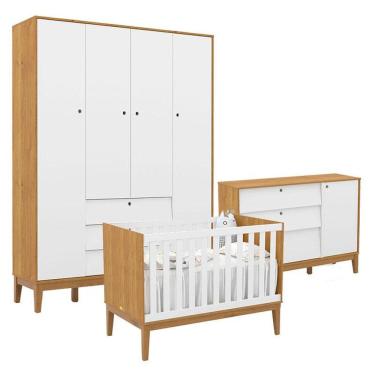 Imagem de Quarto de Bebe Unique 4 Portas com Cômoda Sapateira Freijó Branco Soft Eco Wood - Matic