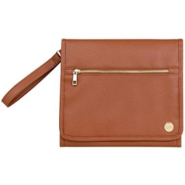 Imagem de CleverMade Bolsa de mão portátil para bebê com alça de pulso – Tapete trocador de fraldas dobrável premium resistente à água com bolsos de armazenamento para fraldas e lenços – Marrom