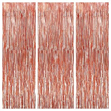 Imagem de Cortina de franjas Xtra grande, ouro rosa – 1,9 x 3 metros | Pacote com 3, cortina de fundo de ouro rosa | Decorações de festa de Streamers de ouro rosa | Cortinas de franja de alumínio metálico rosa para festa de aniversário