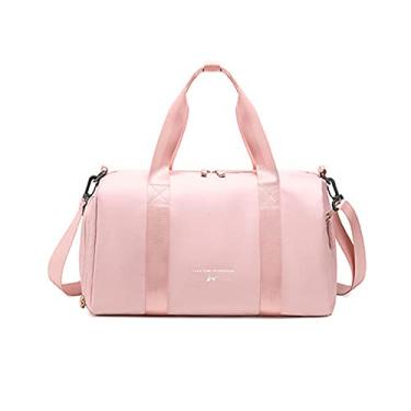 Imagem de Bestgift Bolsa de ginástica esportiva unissex bolsa de viagem curta com separação seca e úmida bolsa de grande capacidade, rosa, 41*23*20.5cm