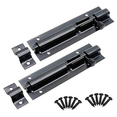 Imagem de LICTOP Parafuso deslizante de aço inoxidável preto, barril de porta de 10 cm, trava deslizante de portão de segurança 2 peças