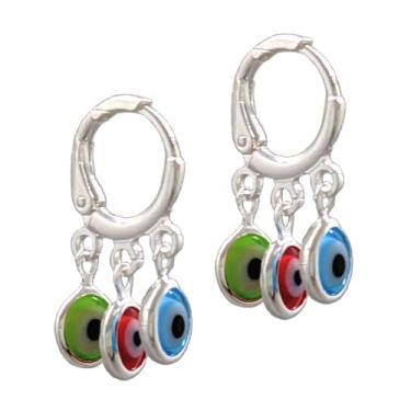 Imagem de Brinco Folheado a Prata Argola Click 3 Olho Grego - Mau Olhado