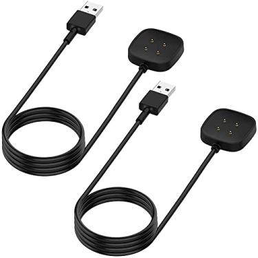Imagem de EXMRAT Suporte de carregador compatível com Fitbit Sense/Versa 3, cabo de carregamento USB de 1,5 m para smartwatch Versa3 (prata)