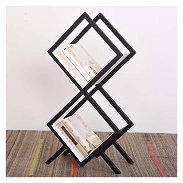 Imagem de KIZQYN Estante independente estante de livros personalidade arte de ferro estante de livros para escritório dormitório de estudo estante (cor: cinza, tamanho: 2 camadas)