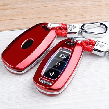 Imagem de YJADHU Capa de chave de carro ABS de fibra de carbono, apto para Hyundai i30 i40 ix35 KONA Solaris Grandeur Ig Accent Santa Fe Palisade 2017 2018 2019, vermelha