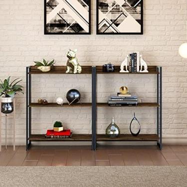 Imagem de Conjunto 2 Estantes para Livros Baixas Industrial Aço 3 Prateleiras 104x80cm Active Yescasa Carvalho Dark