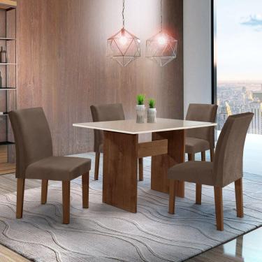 Imagem de Conjunto Sala de Jantar Mesa 120x80cm Tampo MDF/Vidro com 4 Cadeiras Espanha Yescasa Chocolate/Marrom