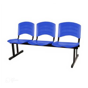 Imagem de Cadeira Longarina Plástica 03 Lugares - Cor Azul - Pollo Móveis - 3302