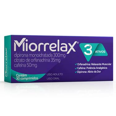 Imagem de Miorrelax Dipirona Monoidratada 300mg + Citrato de Orfenadrina 35mg + Cafeína 50mg 30 comprimidos 30 Comprimidos