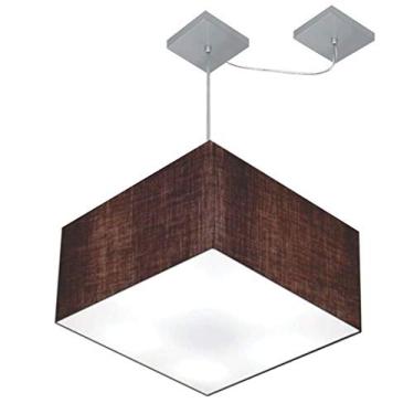 Imagem de Lustre Pendente Quad com Desvio Cúpula Tecido 30/35x35 cm, Vivare Iluminação, Pendente4270 LC, Café, Pequeno