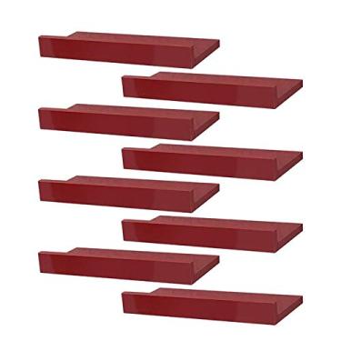 Imagem de Kit 8 Prateleiras Porta Quadros 40 x 10cm Vermelha Suporte Invisível