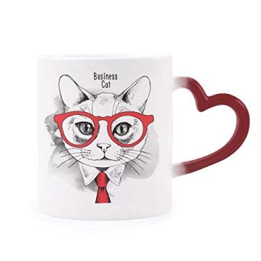 Imagem de Caneca Bussiness Cat Head Protect Animal Pet Lover sensível ao calor Caneca vermelha que muda de cor