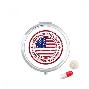 Imagem de Porta-comprimido vermelho com bandeira do dia da independência dos EUA, caixa de armazenamento de medicamentos