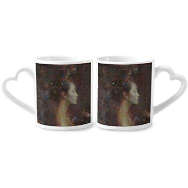 Imagem de Portraits XJJ Conjunto de canecas de porcelana para casal pintura a óleo com alça de coração