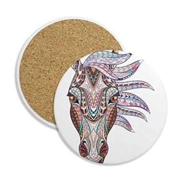 Imagem de Caneca com design de cavalo colorido em estilo mosaico, caneca com proteção de mesa, pedra absorvente