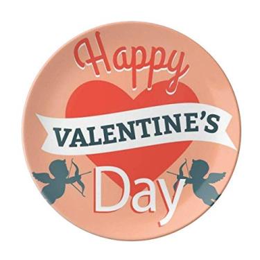 Imagem de Prato de anjo de coração feliz dia dos namorados decorativo de porcelana salver louça de jantar