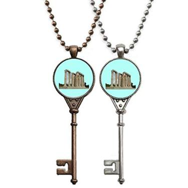 Imagem de OFFbb-USA Temple Building Colar de chaves antiguidade com pingente para decoração de casais