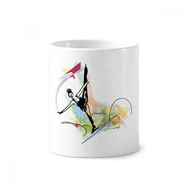 Imagem de Suporte de caneta de escova de dentes para atletas femininos de patinação de figuras de esportes de inverno Caneca suporte de cerâmica copo lápis