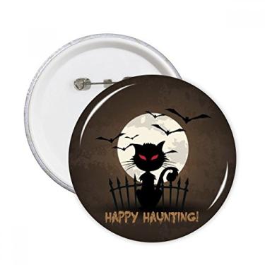 Imagem de Broches redondos Catoon Halloween Night Cat Broches Decoração de roupas Presente 5 peças