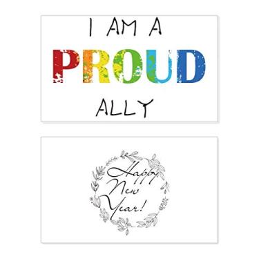 Imagem de LGBT Bandeira de Arco-íris Proud Ally Ano Novo Cartão de felicitações Mensagem de Abençoamento Presente