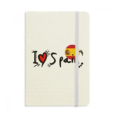 Imagem de Caderno de ilustração de coração I Love Spain com bandeira de palavras, capa dura oficial, tecido oficial, diário clássico