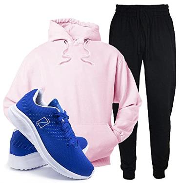 Imagem de Conjunto Blusa e Calça Moletom + Tenis Academia Casual Conforto - Rosa/Azul - G/39