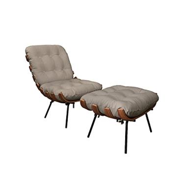 Imagem de Poltrona e Puff de Couro Costela - Off White Standard - Mempra