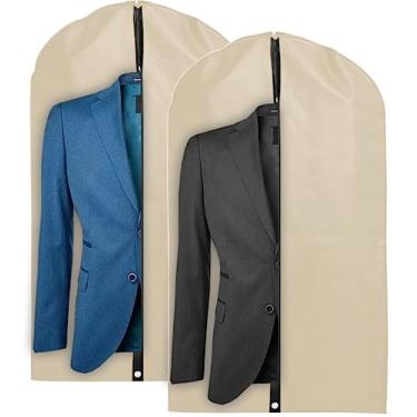 Imagem de Kit 5 Capa Para Terno Protetor de Roupa Jaqueta Vestido Com Zíper TNT Impermeável Premium Bege Clean