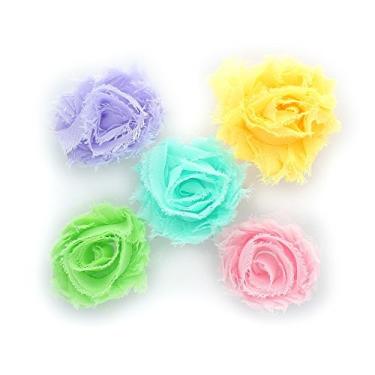 Imagem de My Lello Clippie de cabelo de bebê pequena flor surrada de 4,4 cm, pacote com 5 - lavanda clara/amarelo-limão/água-mara/menta/rosa claro