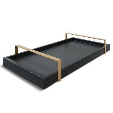 Imagem de Bandeja Decorativa 25x50cm Preta Com Alça Cobre