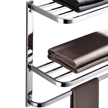 Imagem de Prateleira de banheiro de 3 camadas com barras de toalha, suporte de parede de aço inoxidável, 50 cm