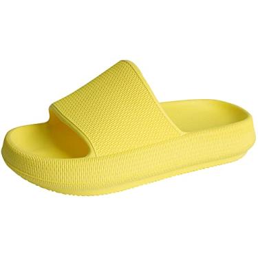 Imagem de Chinelos infantis Cloud Slide para meninas meninos travesseiro conforto antiderrapante sola grossa verão praia sapatos, Amarelo, 3 Big Kid