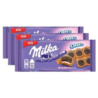 Imagem de Kit 3 Chocolate Milka Oreo Sandwich Morango 92G