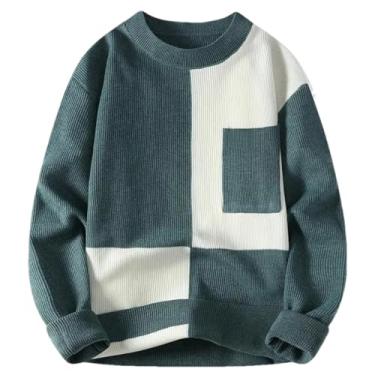 Imagem de KANG POWER Suéteres masculinos de malha stretch designer patchworked pulôver de lã macio suéter malha roupas, 8056 En8, XX-Large