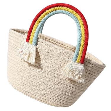 Imagem de TENDYCOCO Cesta de compras arco-íris cesta de corda tecida bolsas femininas de palha bolsas femininas grande sacola de tecido sacola para mulheres bolsa de armazenamento arco-íris corda de algodão