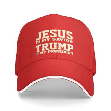 Imagem de Boné de beisebol clássico 2024 Jesus is My Savior Trump is My President Boné original vermelho, Vermelho, G