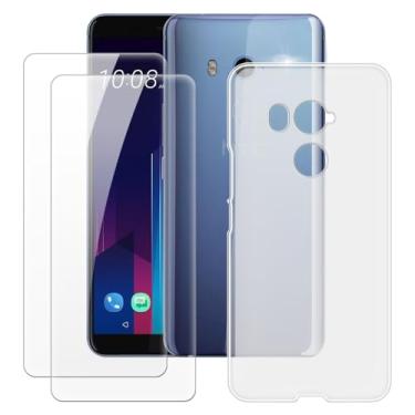 Imagem de MILEGOO Capa HTC U11 Plus + 2 peças protetoras de tela de vidro temperado, capa de TPU de silicone macio à prova de choque para HTC U11+ (6 polegadas) branca
