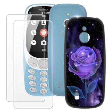 Imagem de MILEGOO Capa Nokia 3310 4G + 2 peças protetoras de tela de vidro temperado, capa de silicone TPU macio à prova de choque ultrafina para Nokia 3310 4G (6.1 cm) rosa