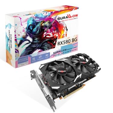 Imagem de Placa de vídeo SURALLOW RX 580 de 8 GB, 2048SP, GDDR5, 256 bits para PC de jogos, PCIE 3.0, placa de vídeo de computador com ventoinhas duplas de congelamento com portas HDMI/DP