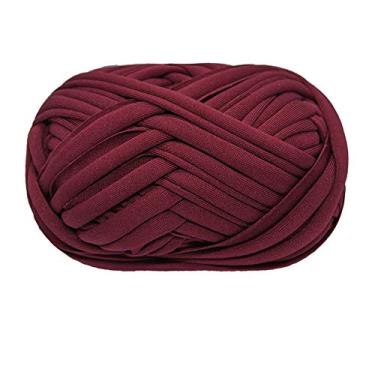 Imagem de Camiseta fio de tricô tecido de crochê para mão de verão DIY bolsa cobertor almofada projetos de crochê 100 g (#13 vinho vermelho)