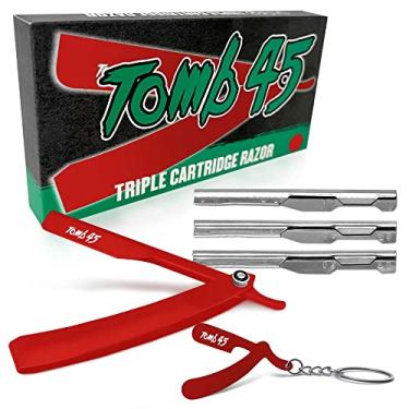 Imagem de Tomb 45 Suporte de lâmina de cartucho triplo | Alça de segurança descartável para barbeiros | Aderência 100% de metal e 3 opções de exposição de lâminas ajustáveis para barbear | Barbeador manual