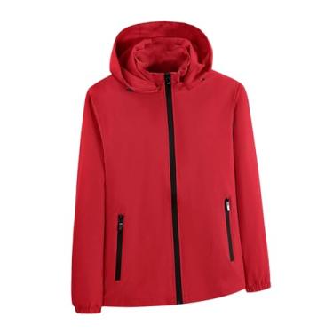 Imagem de Jaqueta masculina leve, corta-vento, bolsos com zíper, capa de chuva, cor sólida, casaco de ciclismo, Vermelho, G